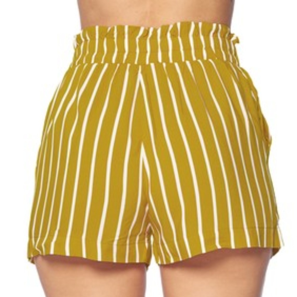 STRIPED SHORTS MUSTARD WOMENS LADIES SUMMER SHORTS - Picture 3 of 4